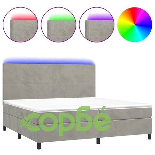 Боксспринг легло с матрак и LED, светлосиво, 200x200 см, кадифе ➤ топ цена ➤ sorbe.bg