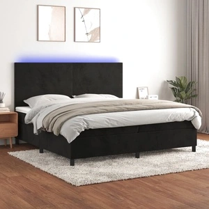 Боксспринг легло с матрак и LED, черно, 200x200 см, кадифе