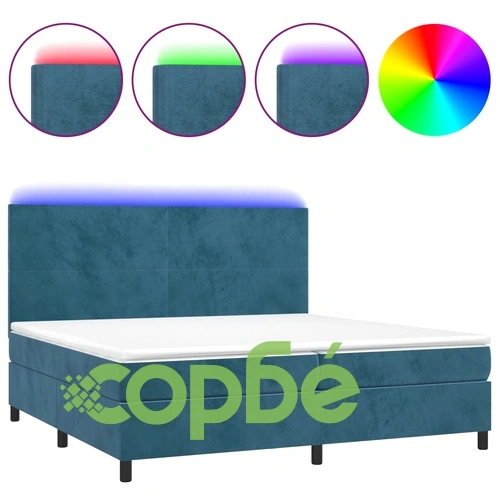 Боксспринг легло с матрак и LED, тъмносиньо, 200x200 см, кадифе ➤ топ цена ➤ sorbe.bg
