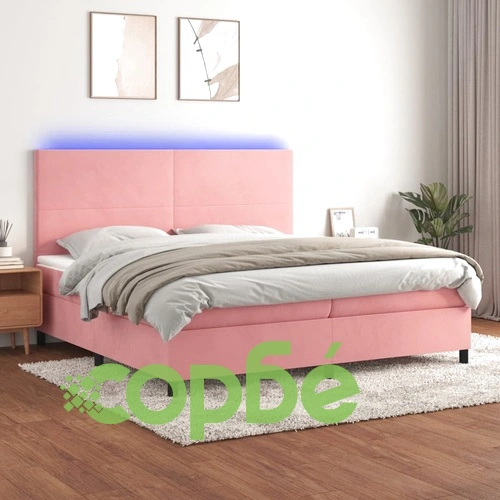 Боксспринг легло с матрак и LED, розово, 200x200 см, кадифе ➤ топ цена ➤ sorbe.bg