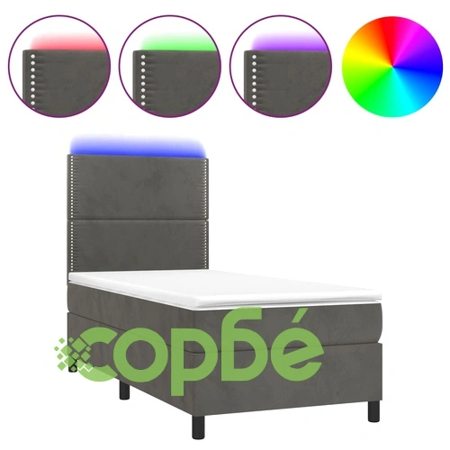 Боксспринг легло с матрак и LED, тъмносиво, 80x200 см, кадифе ➤ топ цена ➤ sorbe.bg
