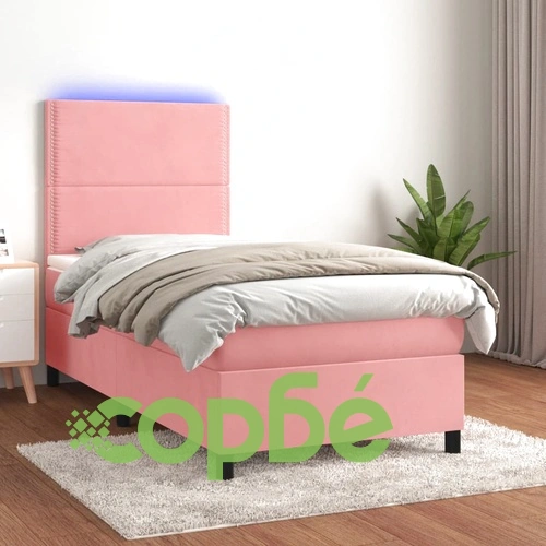 Боксспринг легло с матрак и LED, розово, 90x190 см, кадифе ➤ топ цена ➤ sorbe.bg