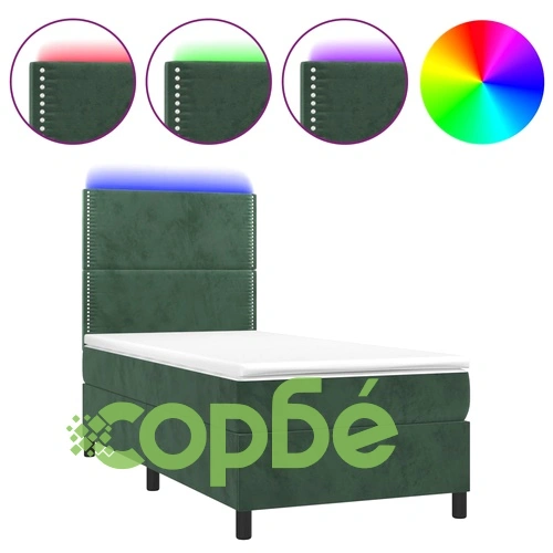 Боксспринг легло с матрак и LED, тъмнозелено, 90x200 см, кадифе ➤ топ цена ➤ sorbe.bg