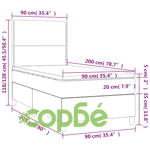 Боксспринг легло с матрак и LED, тъмнозелено, 90x200 см, кадифе ➤ топ цена ➤ sorbe.bg