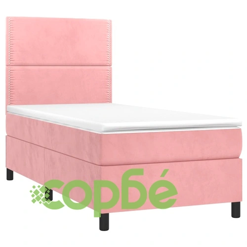 Боксспринг легло с матрак и LED, розово, 100x200 см, кадифе ➤ топ цена ➤ sorbe.bg