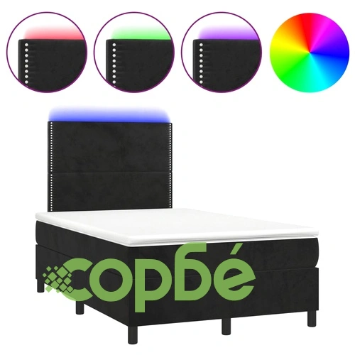 Боксспринг легло с матрак и LED, черно, 120x200 см, кадифе ➤ топ цена ➤ sorbe.bg
