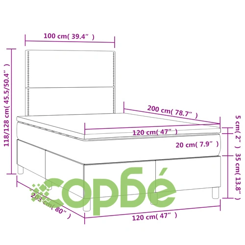 Боксспринг легло с матрак и LED, тъмнозелено, 120x200см, кадифе ➤ топ цена ➤ sorbe.bg