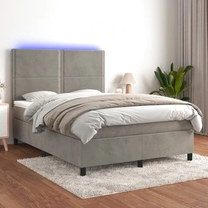 Боксспринг легло с матрак и LED, светлосиво, 140x190 см, кадифе