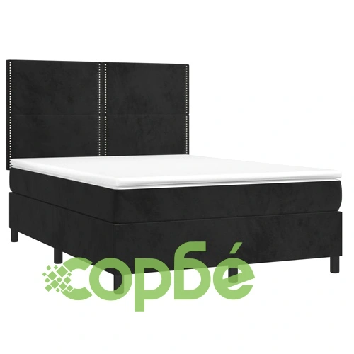 Боксспринг легло с матрак и LED, черно, 140x190 см, кадифе ➤ топ цена ➤ sorbe.bg