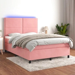 Боксспринг легло с матрак и LED, розово, 140x190 см, кадифе