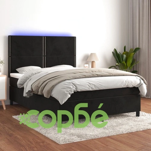 Боксспринг легло с матрак и LED, черно, 140x200 см, кадифе ➤ топ цена ➤ sorbe.bg
