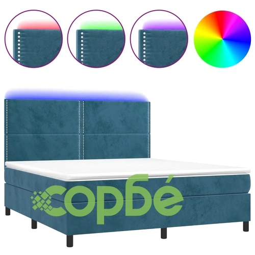 Боксспринг легло с матрак и LED, тъмносиньо, 180x200 см, кадифе ➤ топ цена ➤ sorbe.bg