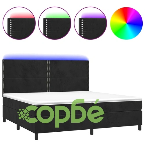 Боксспринг легло с матрак и LED, черно, 200x200 см, кадифе ➤ топ цена ➤ sorbe.bg