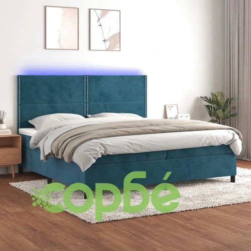 Боксспринг легло с матрак и LED, тъмносиньо, 200x200 см, кадифе ➤ топ цена ➤ sorbe.bg