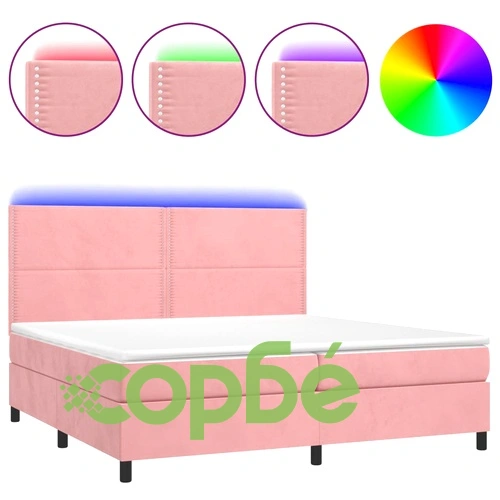 Боксспринг легло с матрак и LED, розово, 200x200 см, кадифе ➤ топ цена ➤ sorbe.bg