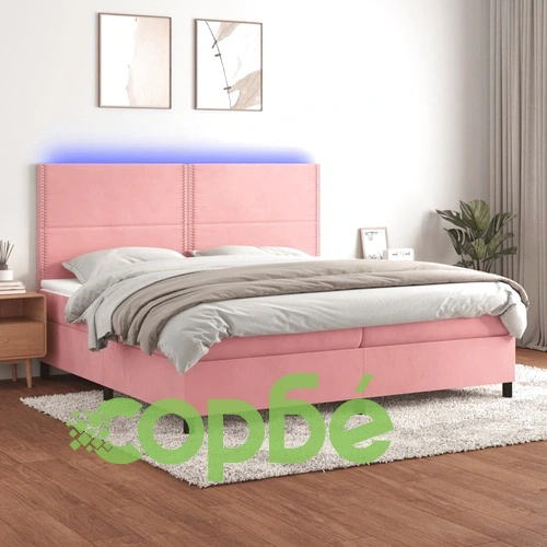 Боксспринг легло с матрак и LED, розово, 200x200 см, кадифе ➤ топ цена ➤ sorbe.bg