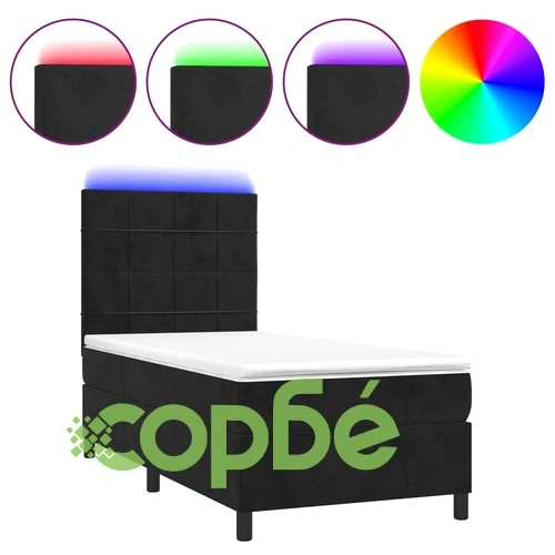 Боксспринг легло с матрак и LED, черно, 90x190 см, кадифе ➤ топ цена ➤ sorbe.bg