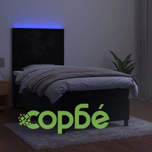 Боксспринг легло с матрак и LED, черно, 90x190 см, кадифе ➤ топ цена ➤ sorbe.bg