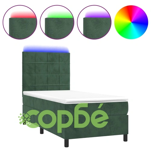 Боксспринг легло с матрак и LED, тъмнозелено, 90x190 см, кадифе ➤ топ цена ➤ sorbe.bg