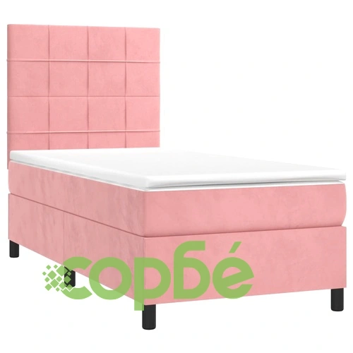 Боксспринг легло с матрак и LED, розово, 90x190 см, кадифе ➤ топ цена ➤ sorbe.bg