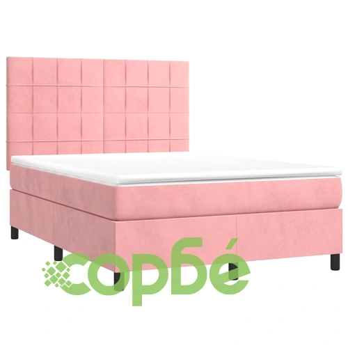 Боксспринг легло с матрак и LED, розово, 140x190 см, кадифе ➤ топ цена ➤ sorbe.bg