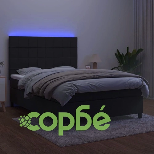 Боксспринг легло с матрак и LED, черно, 140x200 см, кадифе ➤ топ цена ➤ sorbe.bg