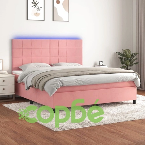 Боксспринг легло с матрак и LED, розово, 160x200 см, кадифе ➤ топ цена ➤ sorbe.bg