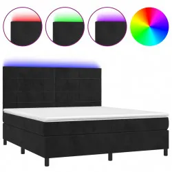 Боксспринг легло с матрак и LED, черно, 180x200 см, кадифе