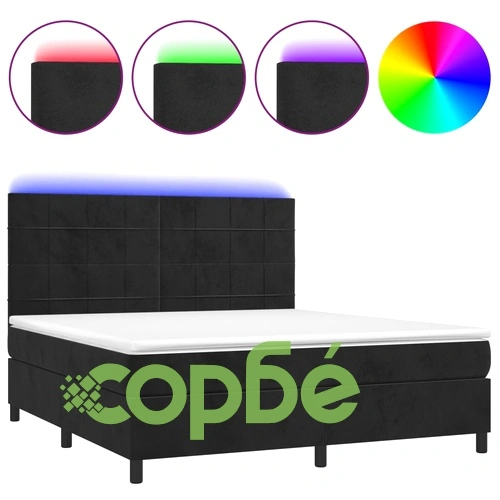 Боксспринг легло с матрак и LED, черно, 180x200 см, кадифе ➤ топ цена ➤ sorbe.bg