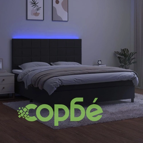Боксспринг легло с матрак и LED, черно, 180x200 см, кадифе ➤ топ цена ➤ sorbe.bg