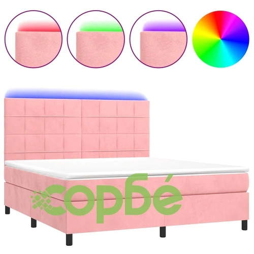 Боксспринг легло с матрак и LED, розово, 180x200 см, кадифе ➤ топ цена ➤ sorbe.bg