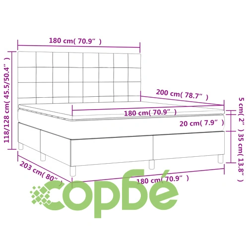 Боксспринг легло с матрак и LED, розово, 180x200 см, кадифе ➤ топ цена ➤ sorbe.bg