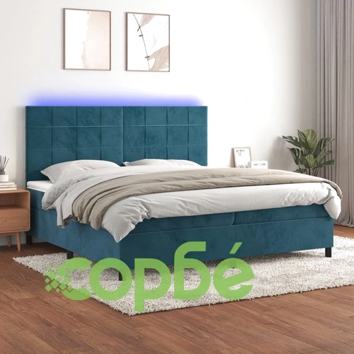 Боксспринг легло с матрак и LED, тъмносиньо, 200x200 см, кадифе ➤ топ цена ➤ sorbe.bg