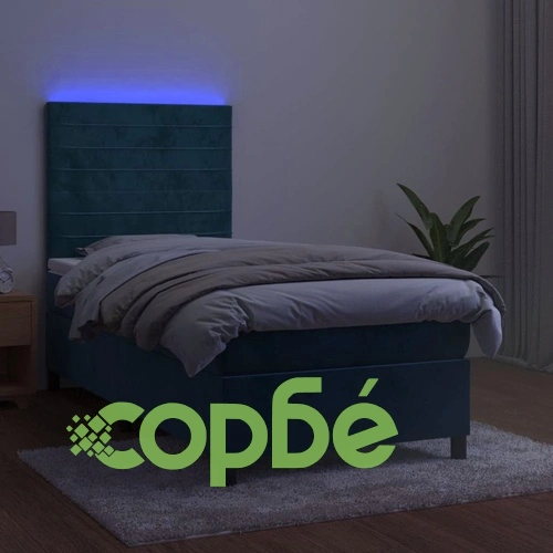 Боксспринг легло с матрак и LED, тъмносиньо, 80x200 см, кадифе ➤ топ цена ➤ sorbe.bg
