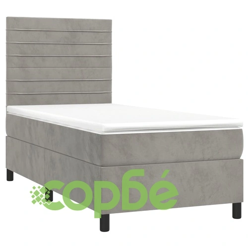 Боксспринг легло с матрак и LED, светлосиво, 100x200 см, кадифе ➤ топ цена ➤ sorbe.bg