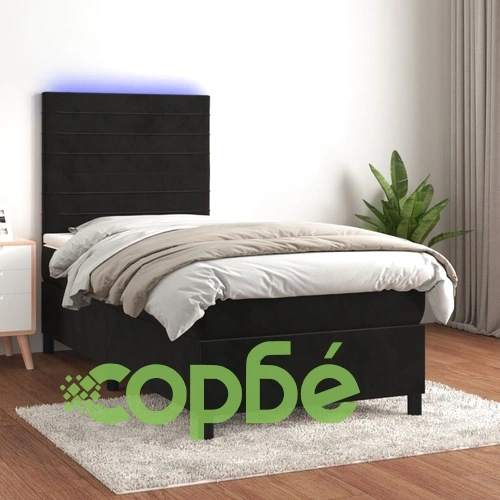 Боксспринг легло с матрак и LED, черно, 100x200 см, кадифе ➤ топ цена ➤ sorbe.bg
