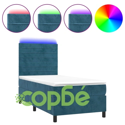 Боксспринг легло с матрак и LED, тъмносиньо, 100x200 см, кадифе ➤ топ цена ➤ sorbe.bg