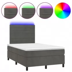 Боксспринг легло с матрак и LED, тъмносиво, 120x200 см, кадифе