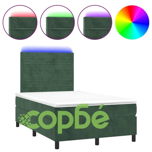 Боксспринг легло с матрак и LED, тъмнозелено, 120x200см, кадифе ➤ топ цена ➤ sorbe.bg