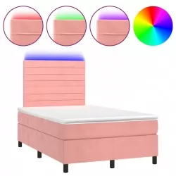 Боксспринг легло с матрак и LED, розово, 120x200 см, кадифе