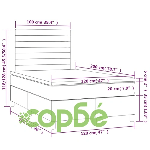 Боксспринг легло с матрак и LED, розово, 120x200 см, кадифе ➤ топ цена ➤ sorbe.bg