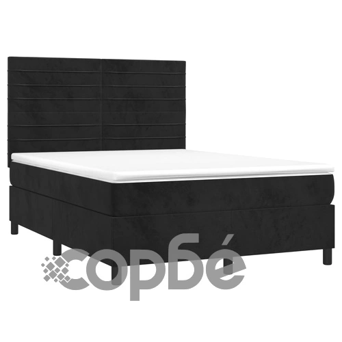 Боксспринг легло с матрак и LED, черно, 140x190 см, кадифе ➤ топ цена ➤ sorbe.bg