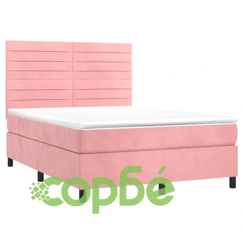 Боксспринг легло с матрак и LED, розово, 140x200 см, кадифе ➤ топ цена ➤ sorbe.bg