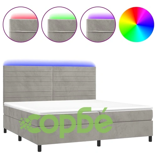 Боксспринг легло с матрак и LED, светлосиво, 200x200 см, кадифе ➤ топ цена ➤ sorbe.bg