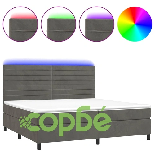 Боксспринг легло с матрак и LED, тъмносиво, 200x200 см, кадифе ➤ топ цена ➤ sorbe.bg