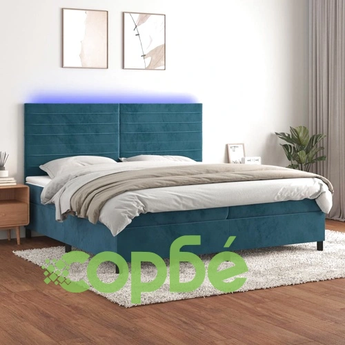 Боксспринг легло с матрак и LED, тъмносиньо, 200x200 см, кадифе ➤ топ цена ➤ sorbe.bg