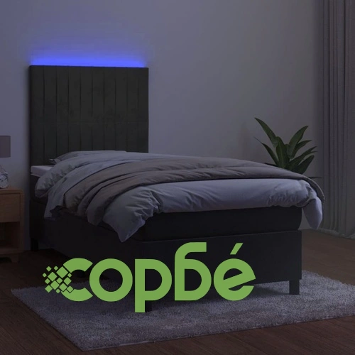 Боксспринг легло с матрак и LED, тъмносиво, 80x200 см, кадифе ➤ топ цена ➤ sorbe.bg