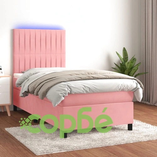 Боксспринг легло с матрак и LED, розово, 80x200 см, кадифе ➤ топ цена ➤ sorbe.bg