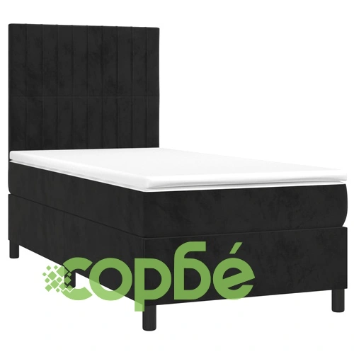 Боксспринг легло с матрак и LED, черно, 90x200 см, кадифе ➤ топ цена ➤ sorbe.bg