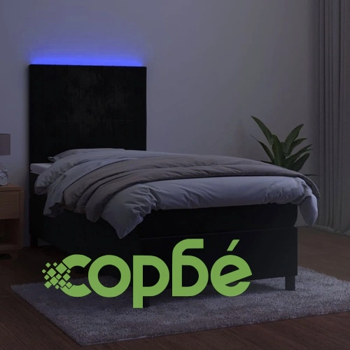 Боксспринг легло с матрак и LED, черно, 90x200 см, кадифе ➤ топ цена ➤ sorbe.bg